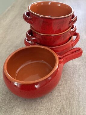 De Silva Soup Bowls Italian Ceramic Bakeware Set of 4 Red Brown Oven-Proof